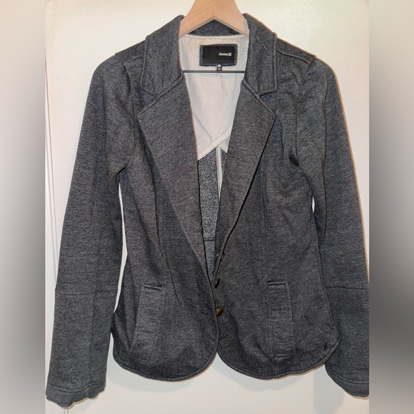 Hurley Blazer Women Size Medium Dark Heather Grey Long Sleeve Stretch Button-Up - Picture 1 of 11